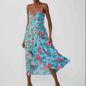 Zara Floral Wrap Front Midi Dress 100% Viscose